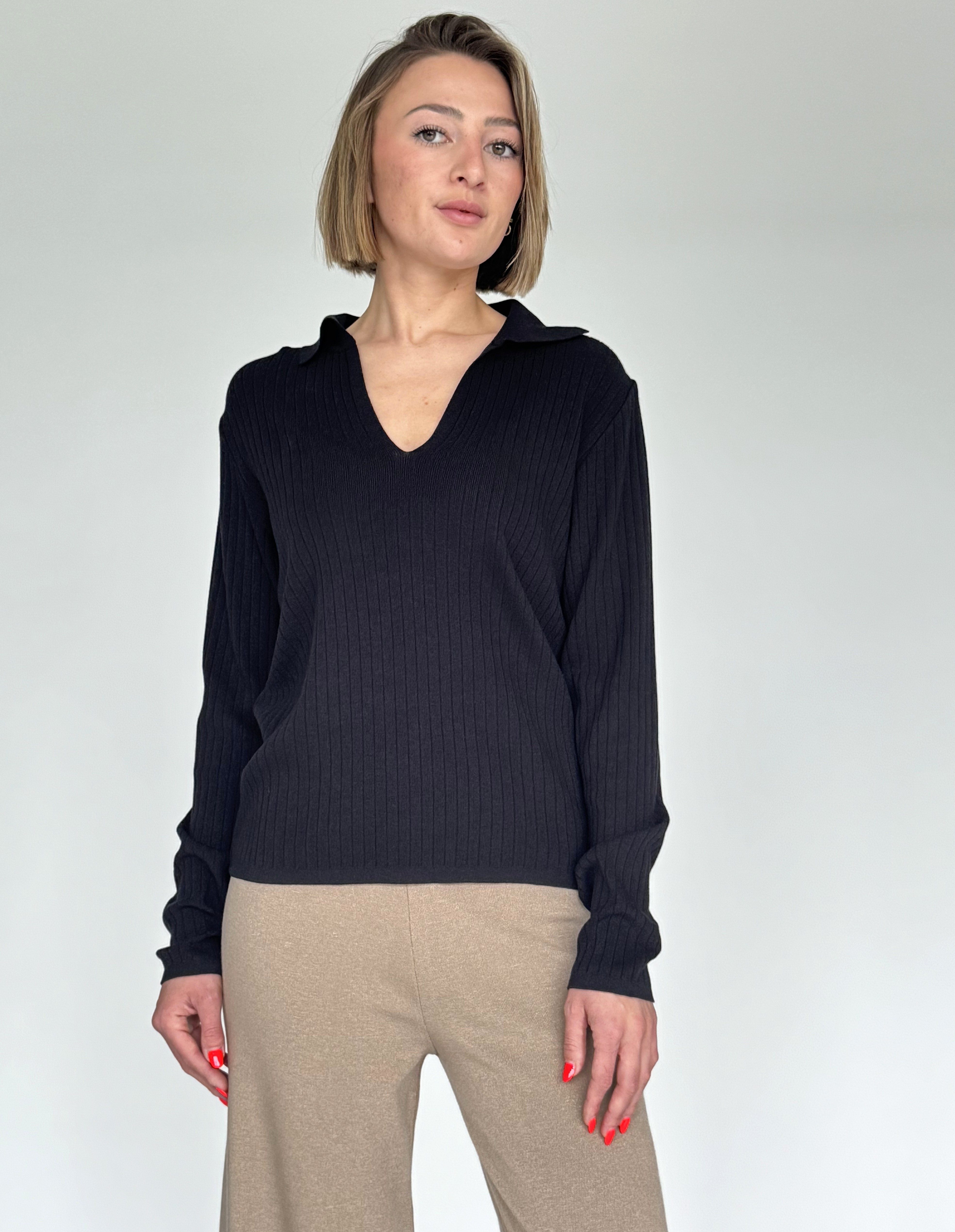 Zuckerwatte V-Ausschnitt-Pullover Rippstrickoptik aus Viskose mit günstig online kaufen