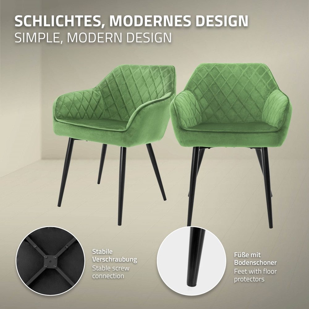 ML-DESIGN Polsterstuhl Esszimmerstühle mit Rücken- & Armlehne moderne Design Küchenstühle (6 St), Esstischstühle 6er Set Samt Bezug Salbei Wohnzimmerstuhl bis 120kg