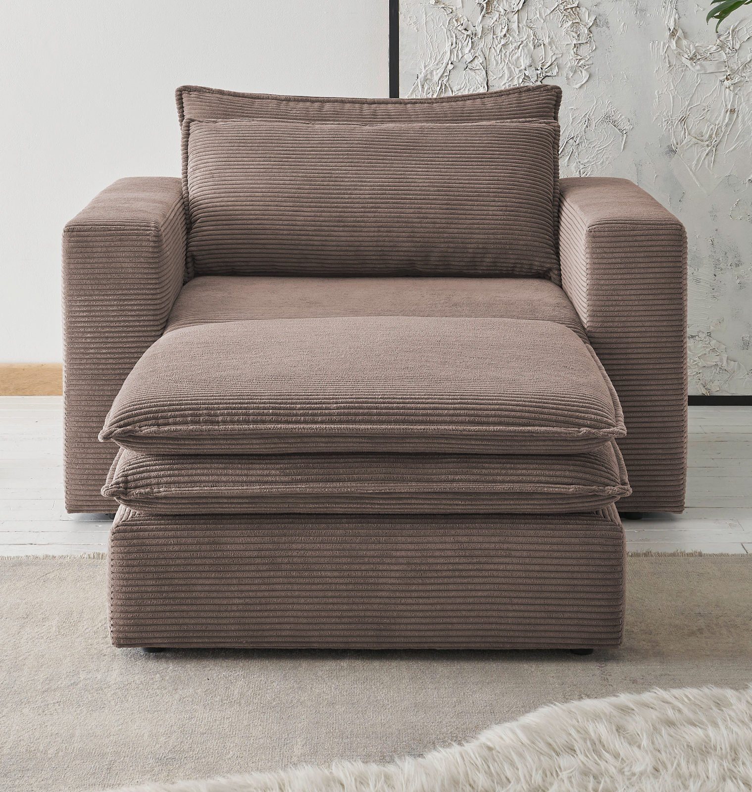 Furn.Design Loveseat Pesaro (XXL Polstersessel mit Cordbezug, Breite 125 cm), wahlweise mit Hocker