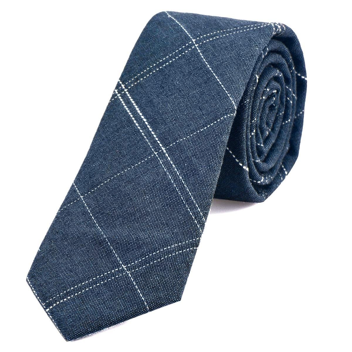 DonDon Krawatte Herren Krawatte 6 cm (Packung, 1-St., 1x Krawatte) Baumwolle, kariert oder gestreift, für Büro oder festliche Veranstaltungen jeansblau gestreift