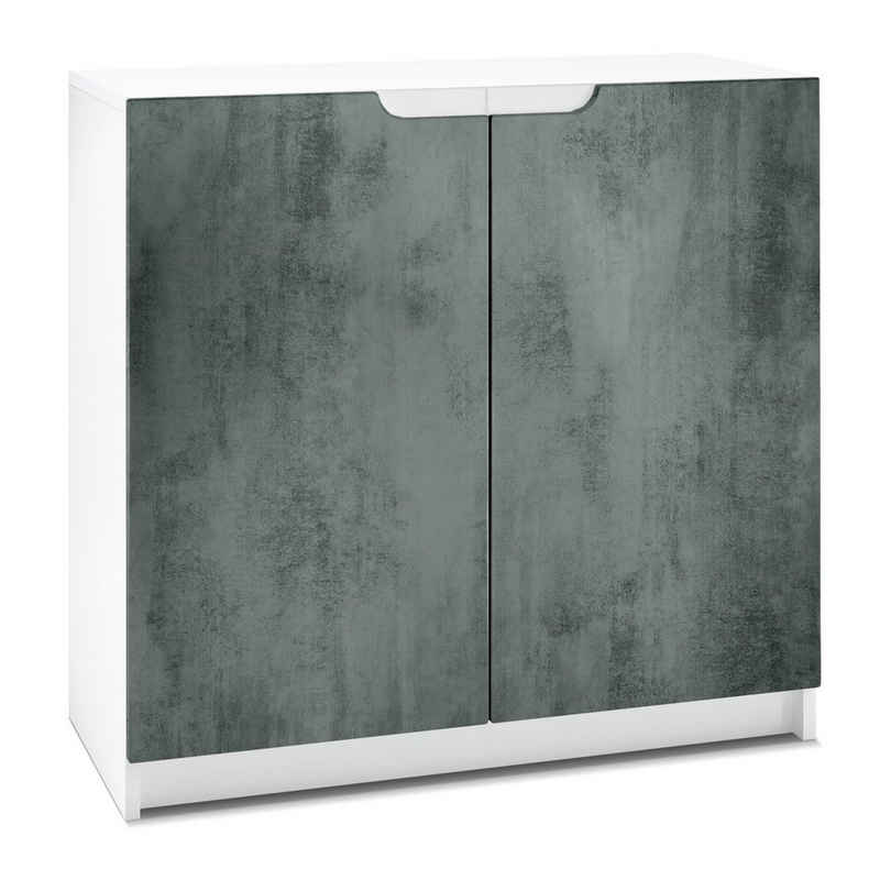 Vladon Kommode Logan (Kommode, mit 2 Türen), Weiß matt/Beton Dunkel Optik (82 x 78 x 37 cm)