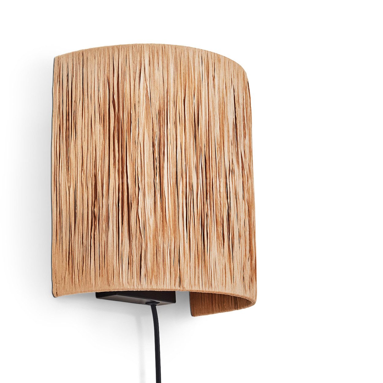 Wandleuchte Wandlampe aus Metall/Bast in Schwarz/Natur