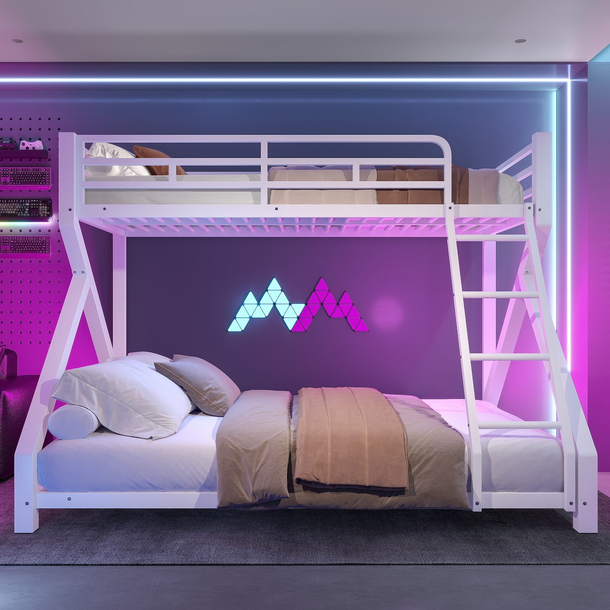 Flieks Etagenbett, Kinderbett Metallbett 90/140x200cm mit LED-Lichtleiste S günstig online kaufen