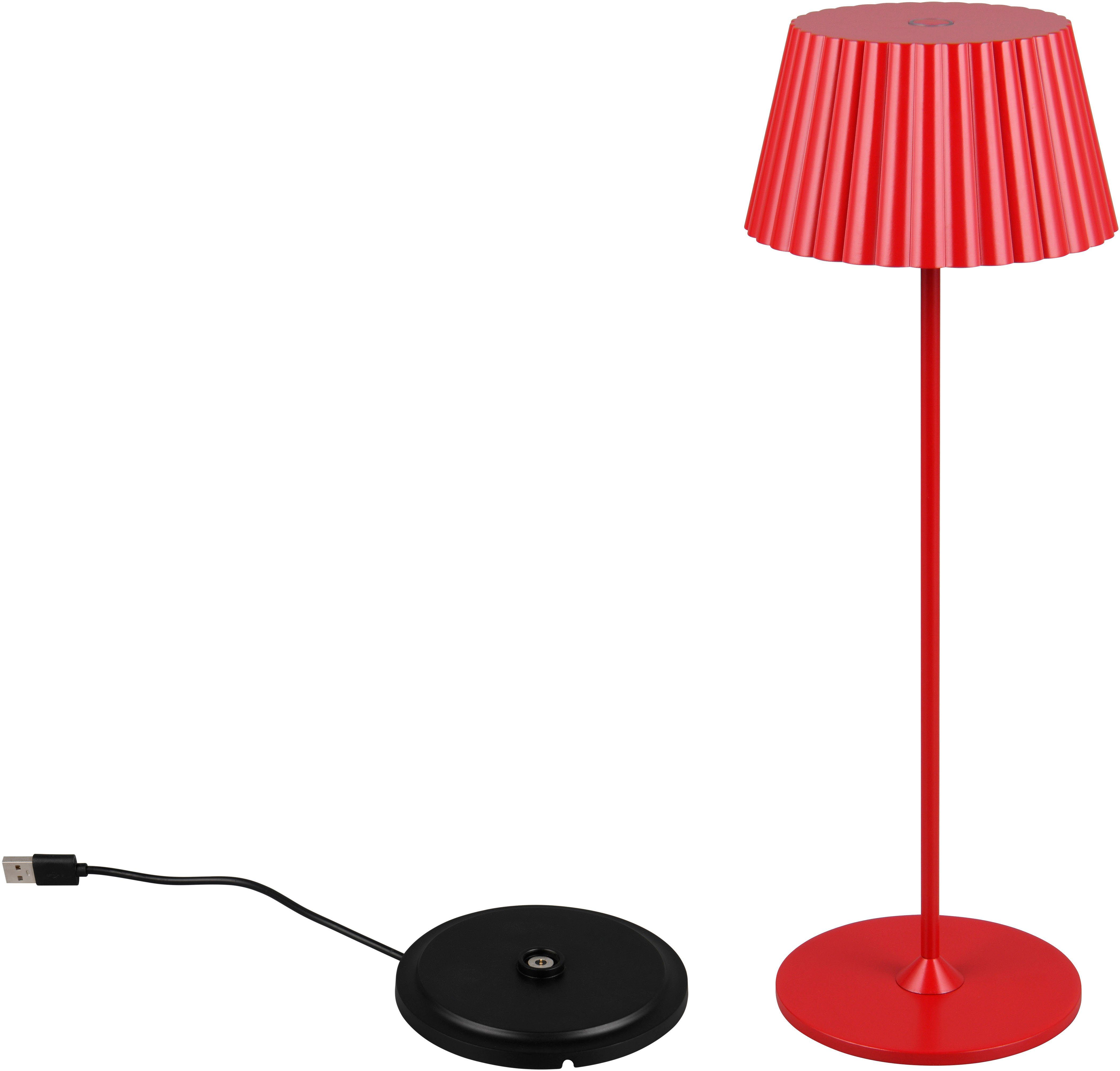 Reality Leuchten LED Außen-Tischleuchte SUAREZ, Dimmfunktion, USB-Ladefunktion, LED fest integriert, Warmweiß, Outdoor Akku Tischlampe inkl Ladestation USB-C, Touch-Dimmer Höhe 39cm