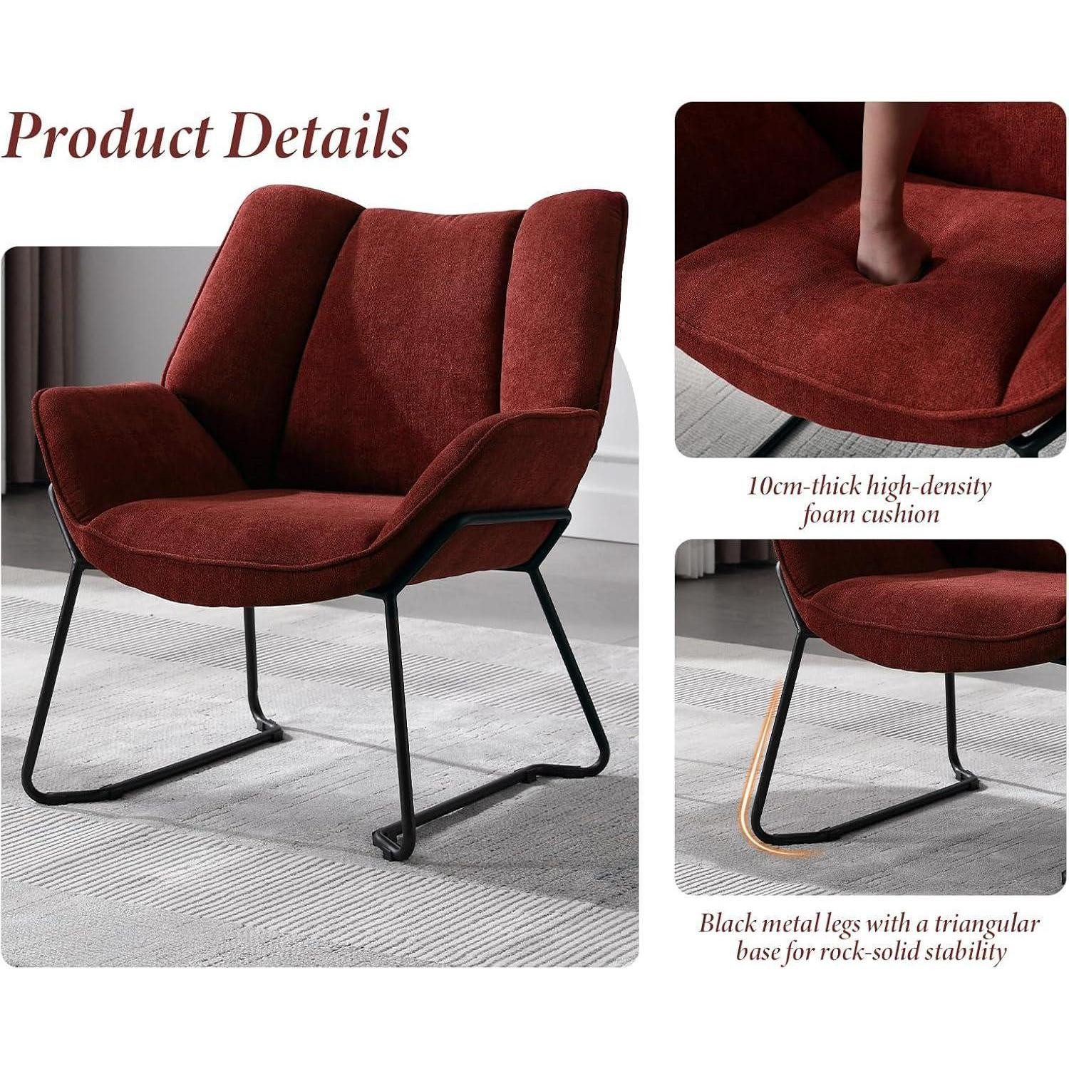 LuxusKollektion Loungesessel Sessel Loungesessel Ohrensessel Chenille Metallbeine Rot