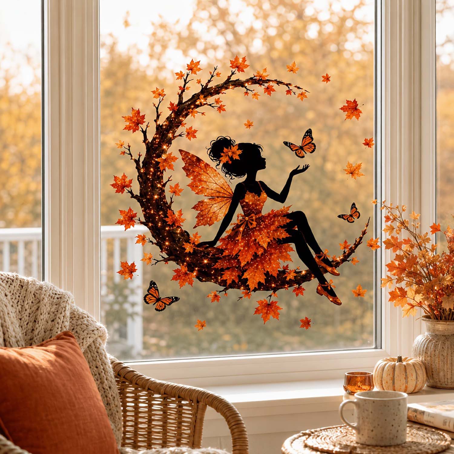 Sorvyzxn Fensterbild Fensterbild wiederverwendbare Fensterbilder Halloween Herbstlicher – Bild 3 von 5