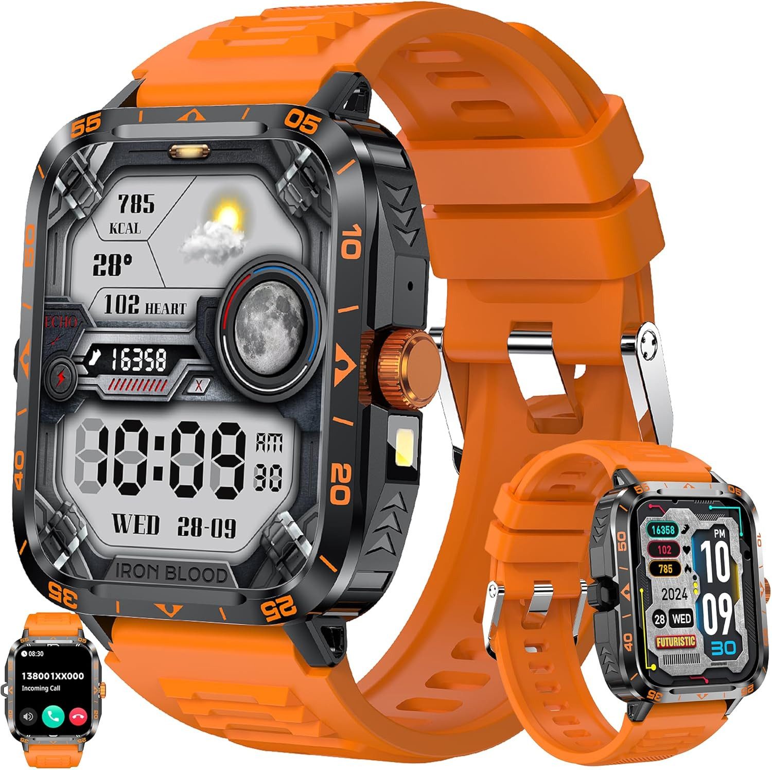 SGDDFIT Smartwatch (4,9 cm, android ios), Smartwatch Herren 1 95 Zoll AMOLED Fitnessuhr 5ATM GPS