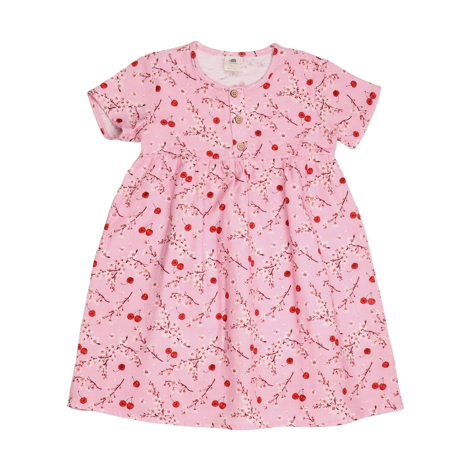 Walkiddy Sommerkleid Kleid mit Kirschmuster aus Bio-Baumwolle Bio Baumwolle,GOTS,Kinderbekleidung,nachhaltige Klamotten,Kleid