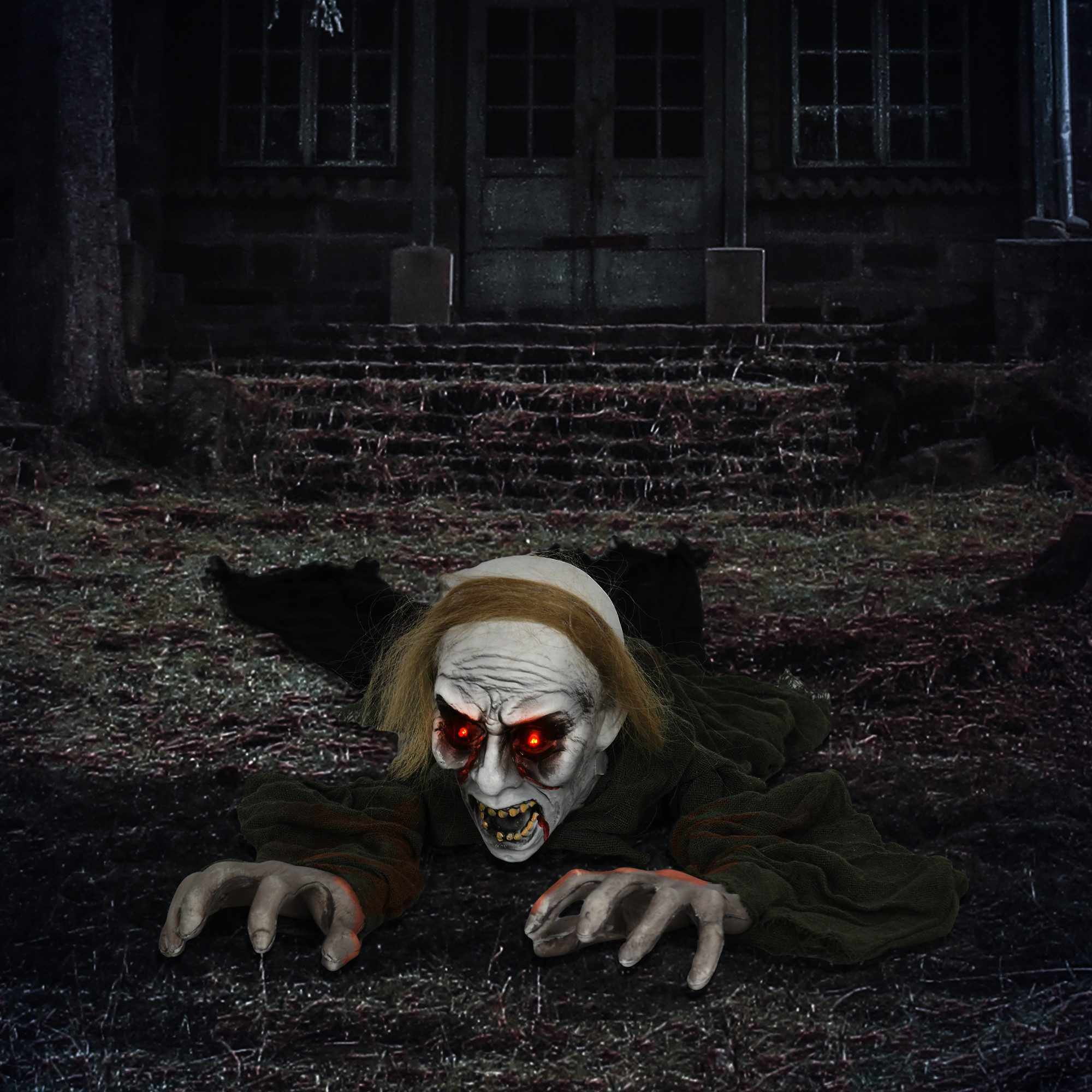 HOMCOM Dekofigur Halloween-Zombie mit Rot Leuchtende Augen und Heul-Geräusc günstig online kaufen