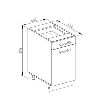 Livinity® Unterschrank R-Line, Weiß Hochglanz/Goldkraft Eiche, 40 cm, AP Anthrazit