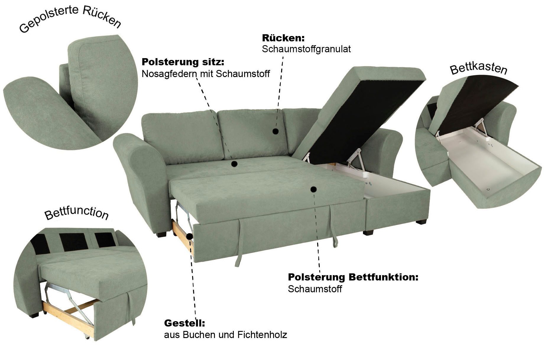 Trends by HG Ecksofa Lasse L-Form, B: 259 cm, mit Schlaffunktion & Bettkasten