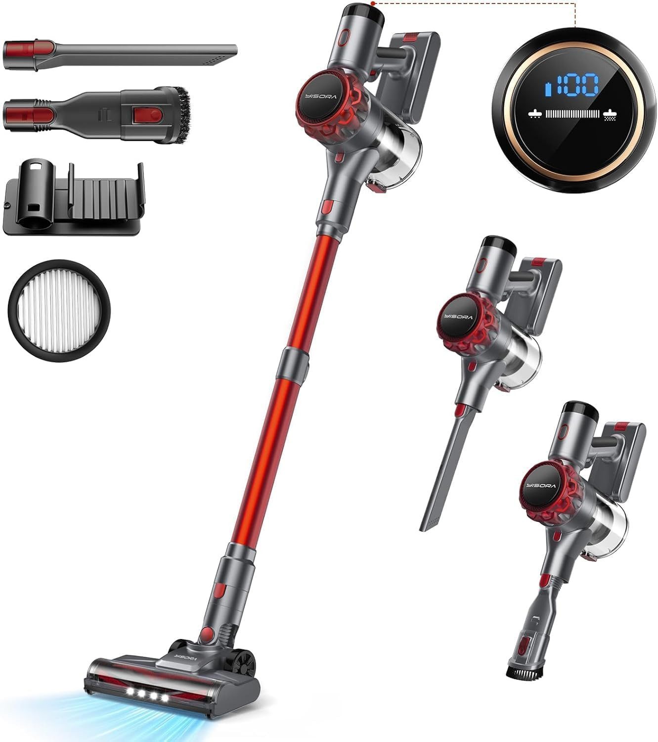 MIBODE Hand-und Stielstaubsauger S3P Red-gray Cordless Broom Vacuum Cleaner