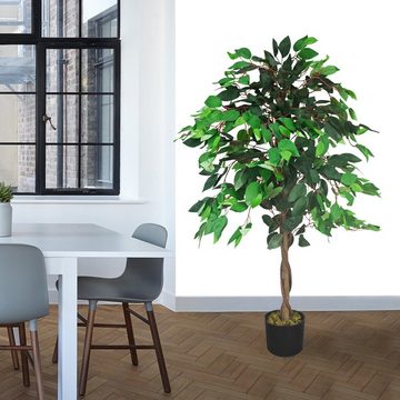 Kunstbaum Ficus Benjamin Birkenfeige Künstliche Pflanze mit Echtholz 110 cm, Decovego