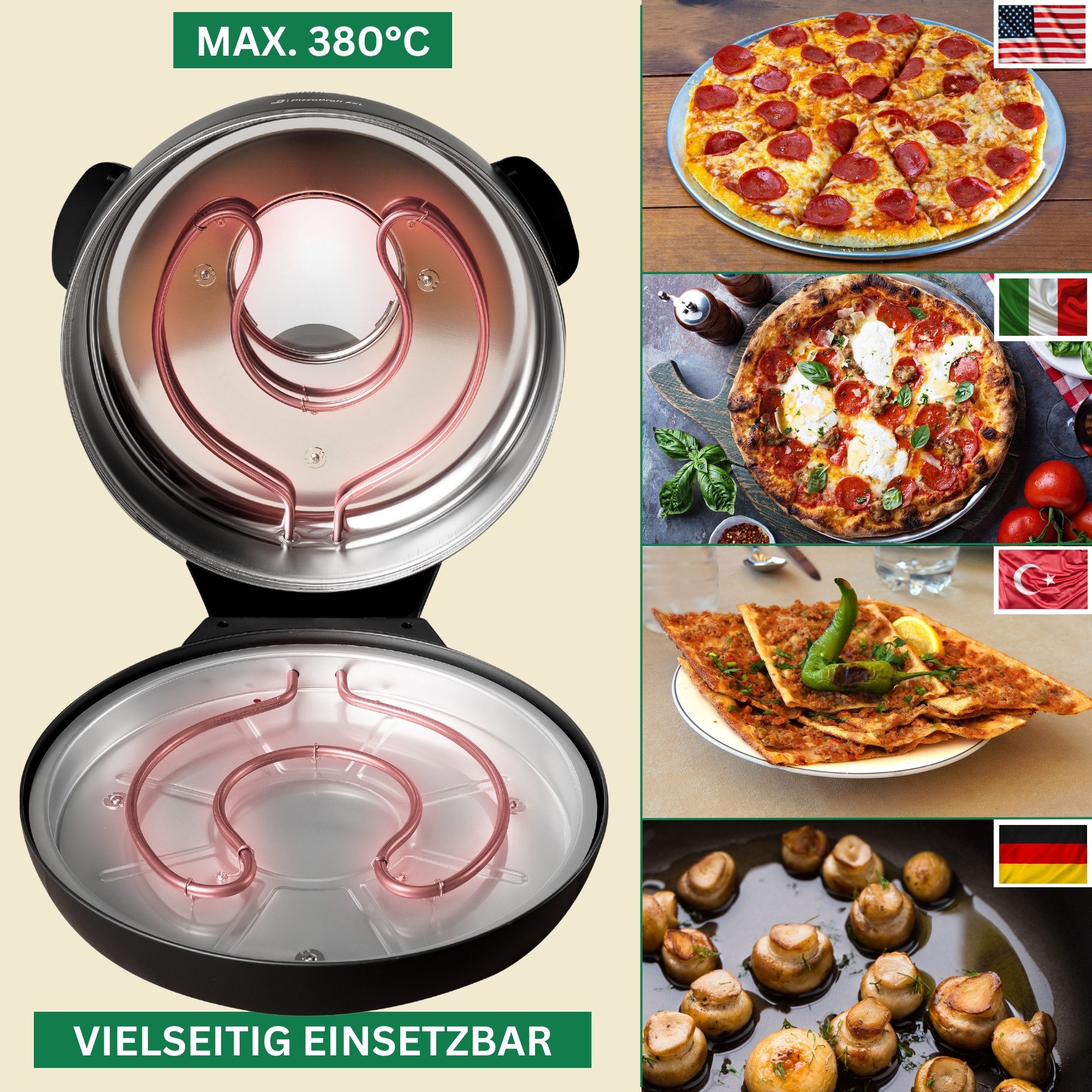 Sommertal Pizzaofen Sommertal PizzaProfi XXL Pizzaofen, 39cm Pizzastein, mit Pfanneneinsatz, 2x Pizzaschieber, Pizzaschneider, Steinplatte – Bild 4 von 5