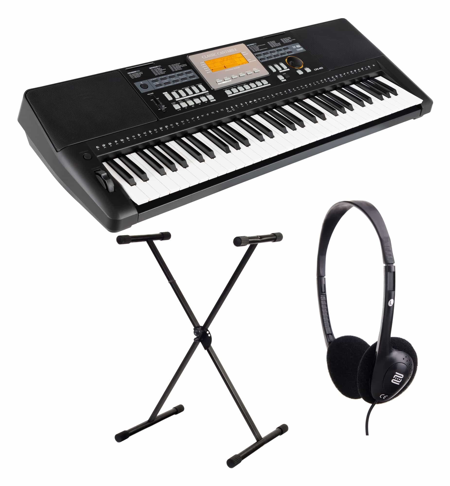 Classic Cantabile Home Keyboard CPK-403 - Arranger-Keyboard mit 61 anschlagdynamischen Tasten, (Spar-Set, 3 tlg., inkl. Keyboardständer und Kopfhörer), 618 Klänge, USB, DSP-Klangprozessor und Begleitautomatik