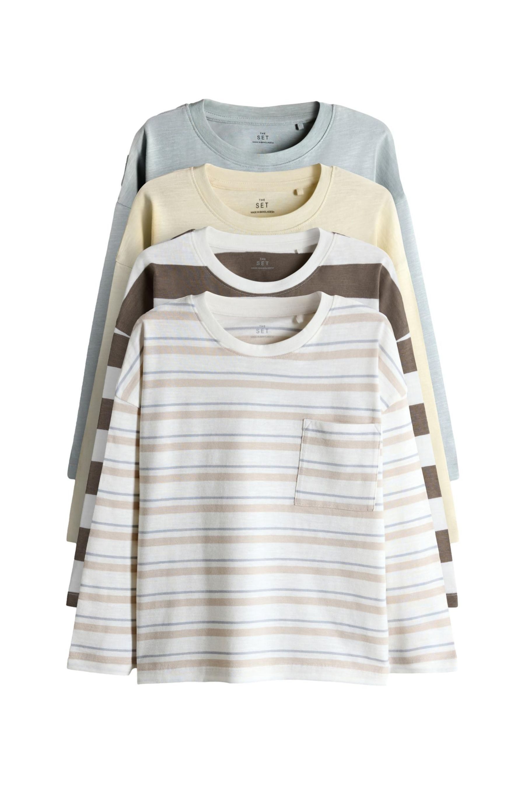 Langarmshirt The Set Strukturierte Langarmshirts, 4er-Pack