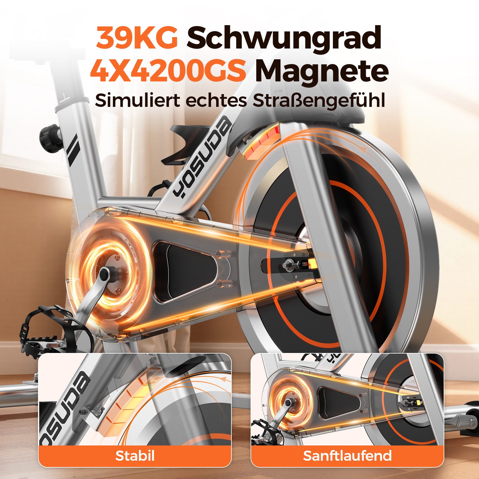YOSUDA Heimtrainer mit magnetwiderstand, Indoor Leises Fitnessbike (1-tlg), mit Tablet-Halter, Heimtrainer Indoor für zu Hause