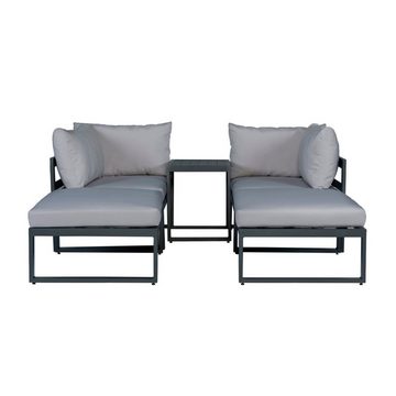 HTI-Living Gartenlounge-Set Terrassenlounge Babione Grau, (Set, 5-tlg., 2x Sofas, 2x Hocker, 1x Beistelltisch, inkl. 8 Kissen), Terrassenmöbel Gartenmöbel Aluminium