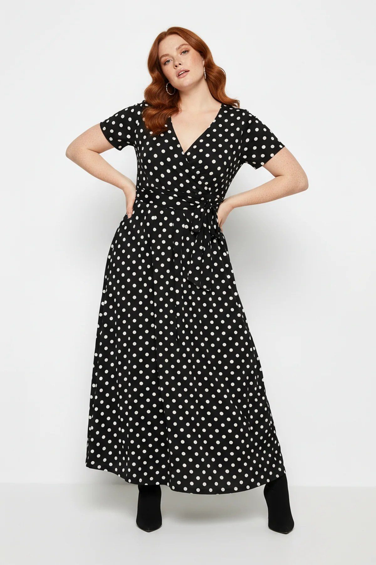 Shape of You Minikleid Langes Kleid mit Polka-Dots und Gürtel
