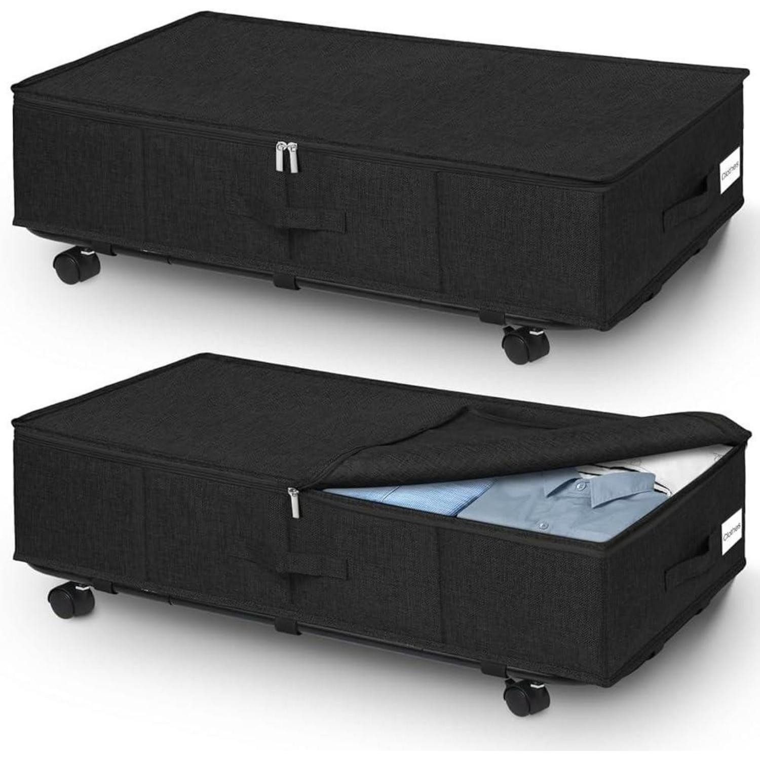 LuxusKollektion Unterbettkommode Unterbettkommode 50L Rollen Bettkasten Aufbewahrung Schwarz2