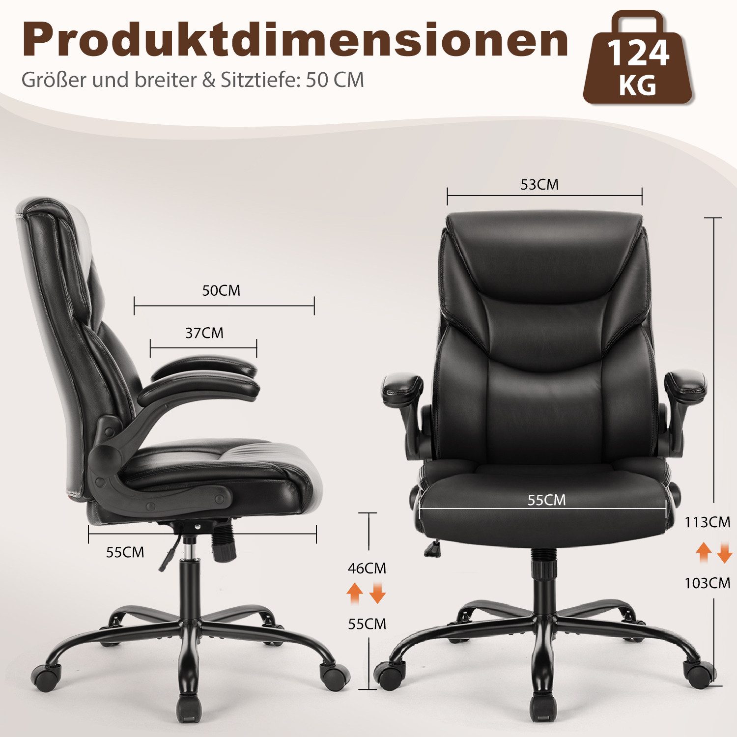DUMOS Chefsessel Ergonomic Bürostuhl Pu-Leder Office Chair Armlehnen Drehba günstig online kaufen