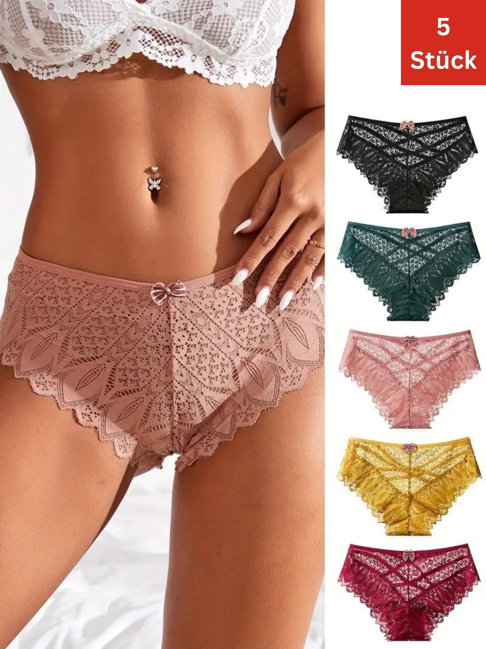 Elegant Love Taillenslip Dessous, Slips, sexy Unterwäsche in Spitzenoptik, Panties (Set, 5-St., 5er-Pack) Tanga High Waist, Höschen Lingerie für Damen, Unterhosen