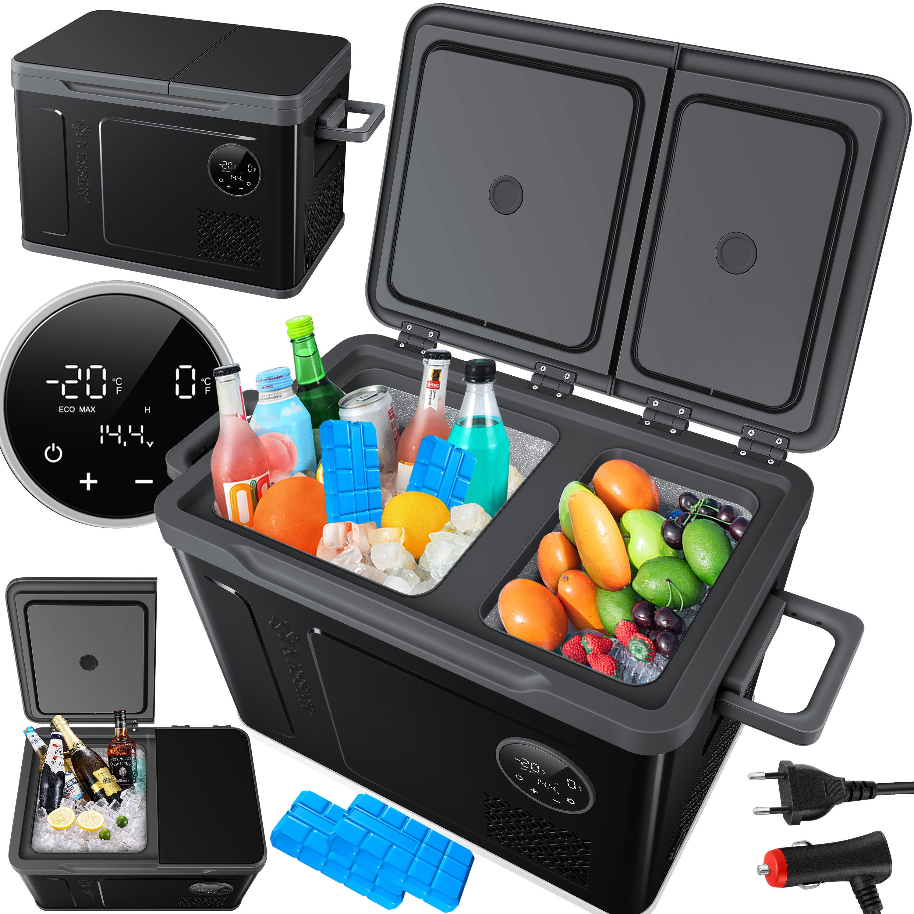 KESSER Kühlbox Kompressor 2in1 Doppelzone Kühl & Gefrierfach elektrische Gefrierbox, 31 l, mit 2x Kühlakkus & LED-Touch-Bedienung Kühlschrank bis -20 °C
