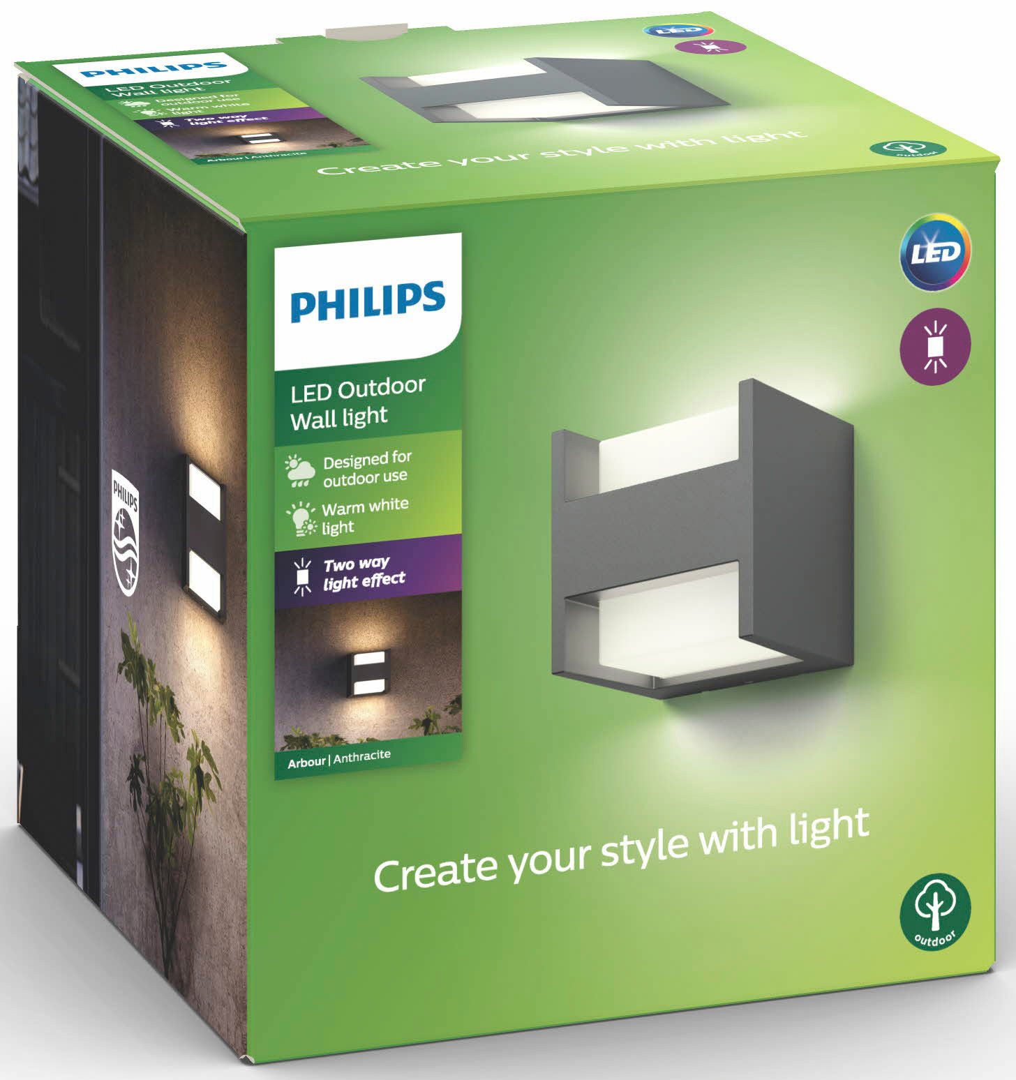 Philips LED Außen-Wandleuchte myGarden Arbour, 800lm, Anthrazit, LED fest integriert, Warmweiß