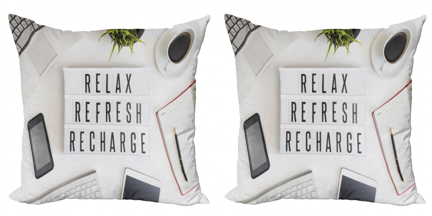 Kissenbezüge Modern Accent Doppelseitiger Digitaldruck, Abakuhaus (2 Stück), Zitat Entspannen Sie Refresh und Nachladen