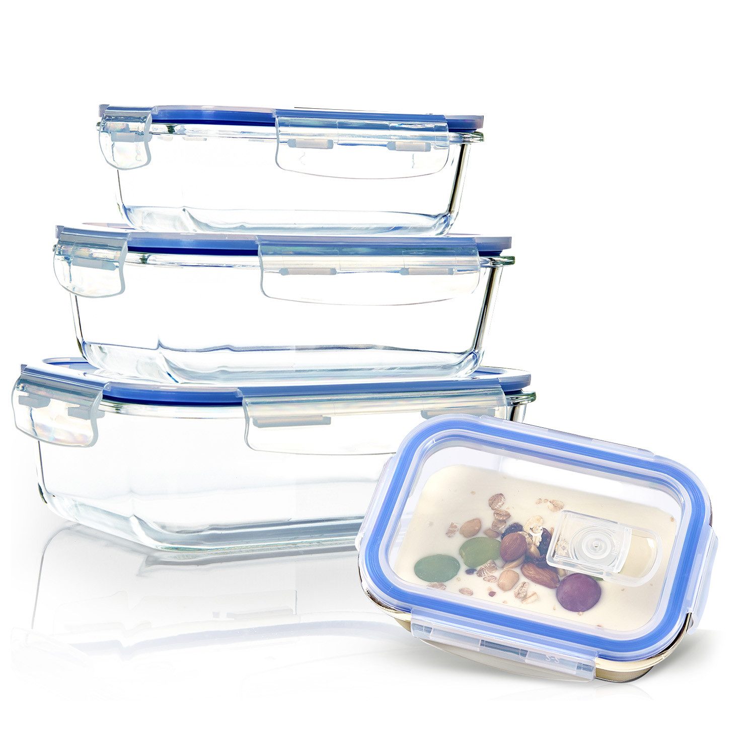 Klarstein Frischhaltedose 4er Set rechteckige Behälter Glasdeckel, Glas, (Set)