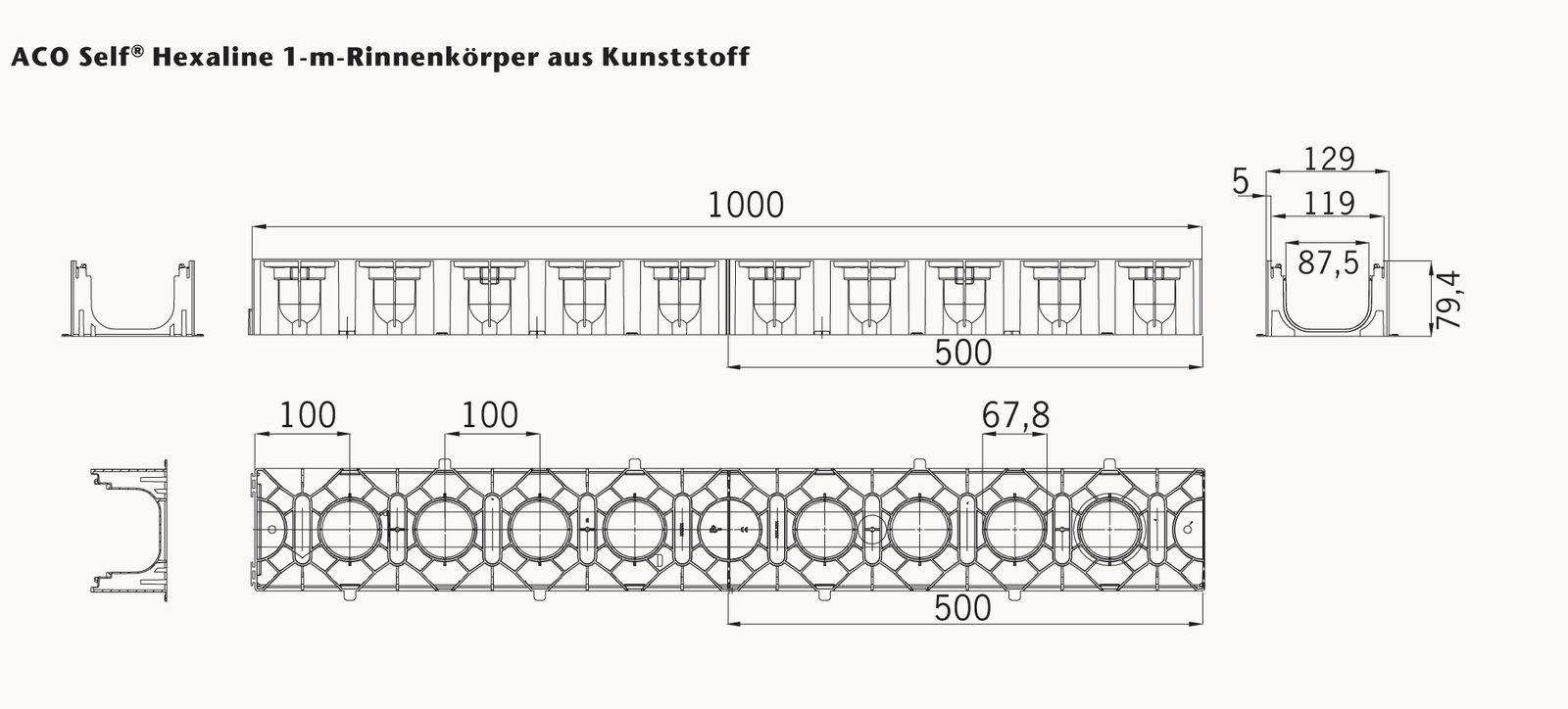 ACO Severin Ahlmann GmbH & Co. KG Entwässerungsrinne 1m Hexaline 2.0 Entwässerungsrinne + Maschenrost Edelstahl, 2-St., Maschenrost Edelstahl