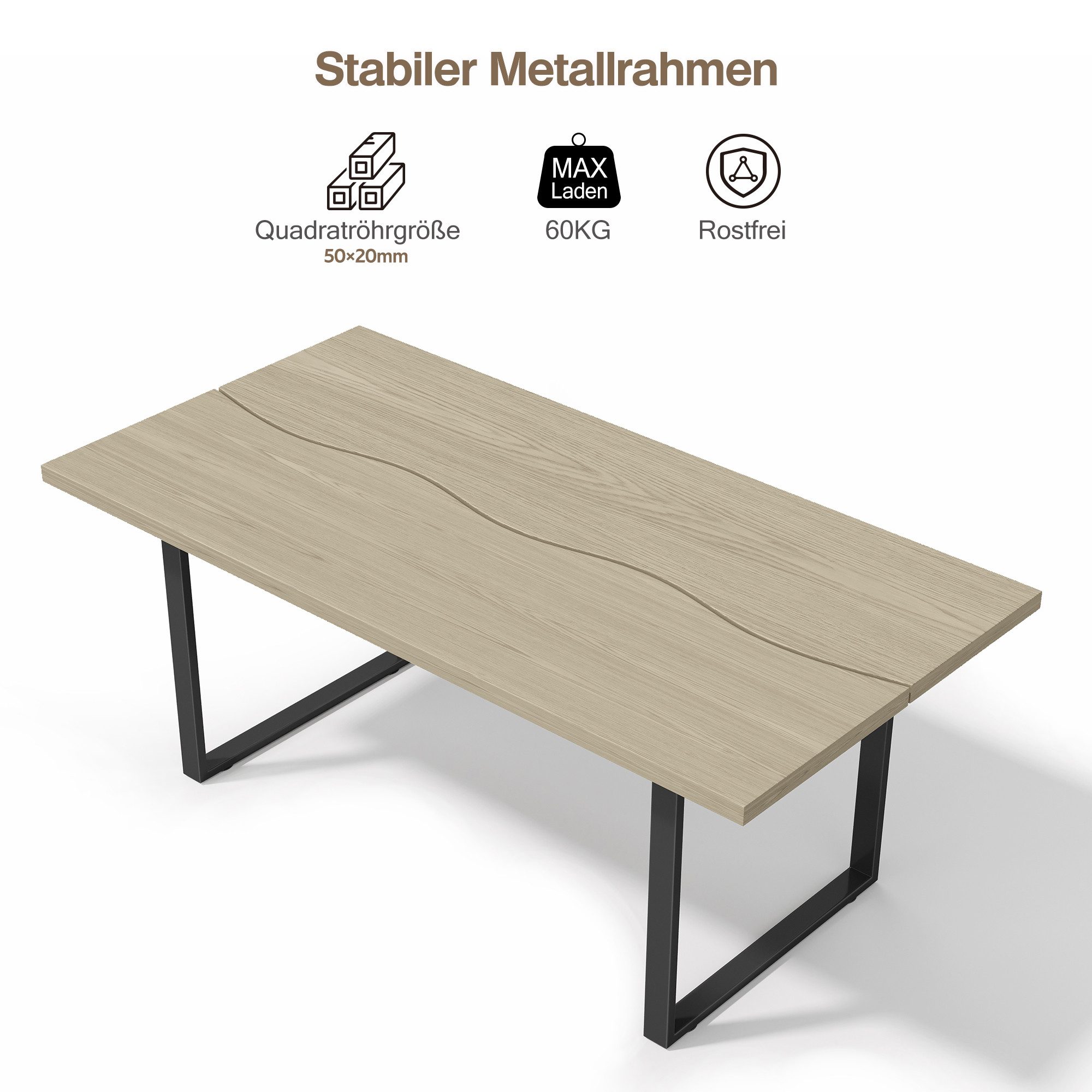 OKWISH Esstisch Industriedesign aus Holz mit Metallgestell (Robust & wasser günstig online kaufen