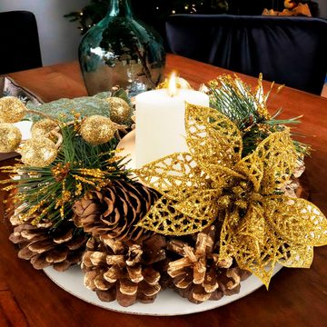 Homewit Adventskranz Adventskranz für Teelichter, Künstlicher Tisch Deko zu Weihnachten, Weihnachtskranz Ø 15 cm
