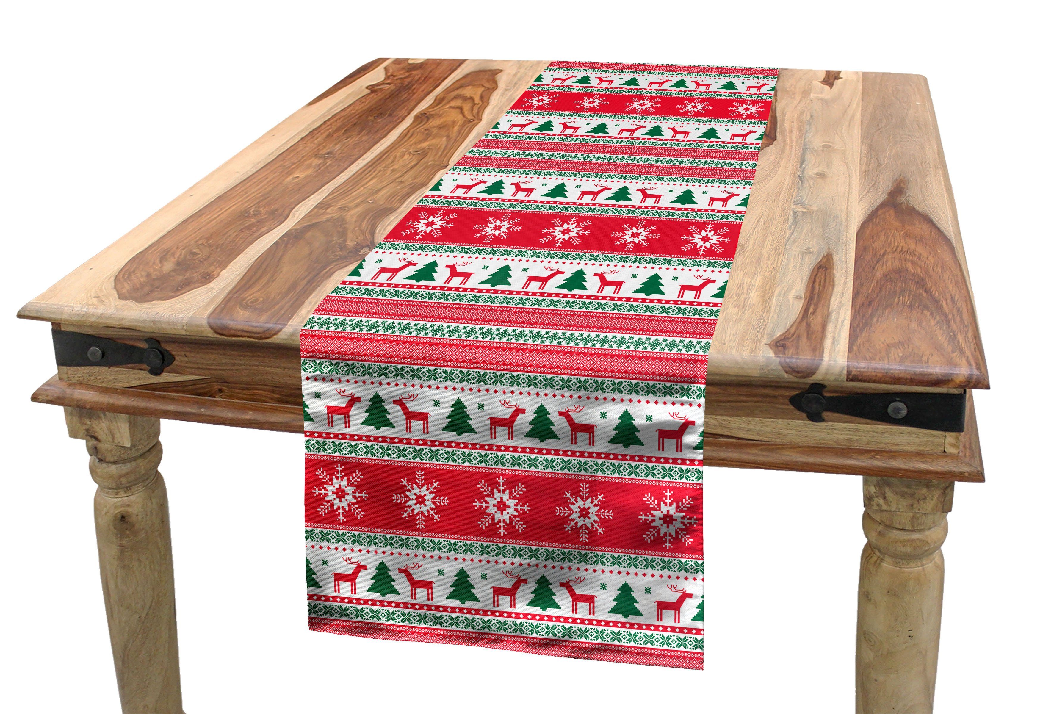 Abakuhaus Tischläufer Esszimmer Küche Rechteckiger Dekorativer Tischläufer, Weihnachten Reindeer Snowflake