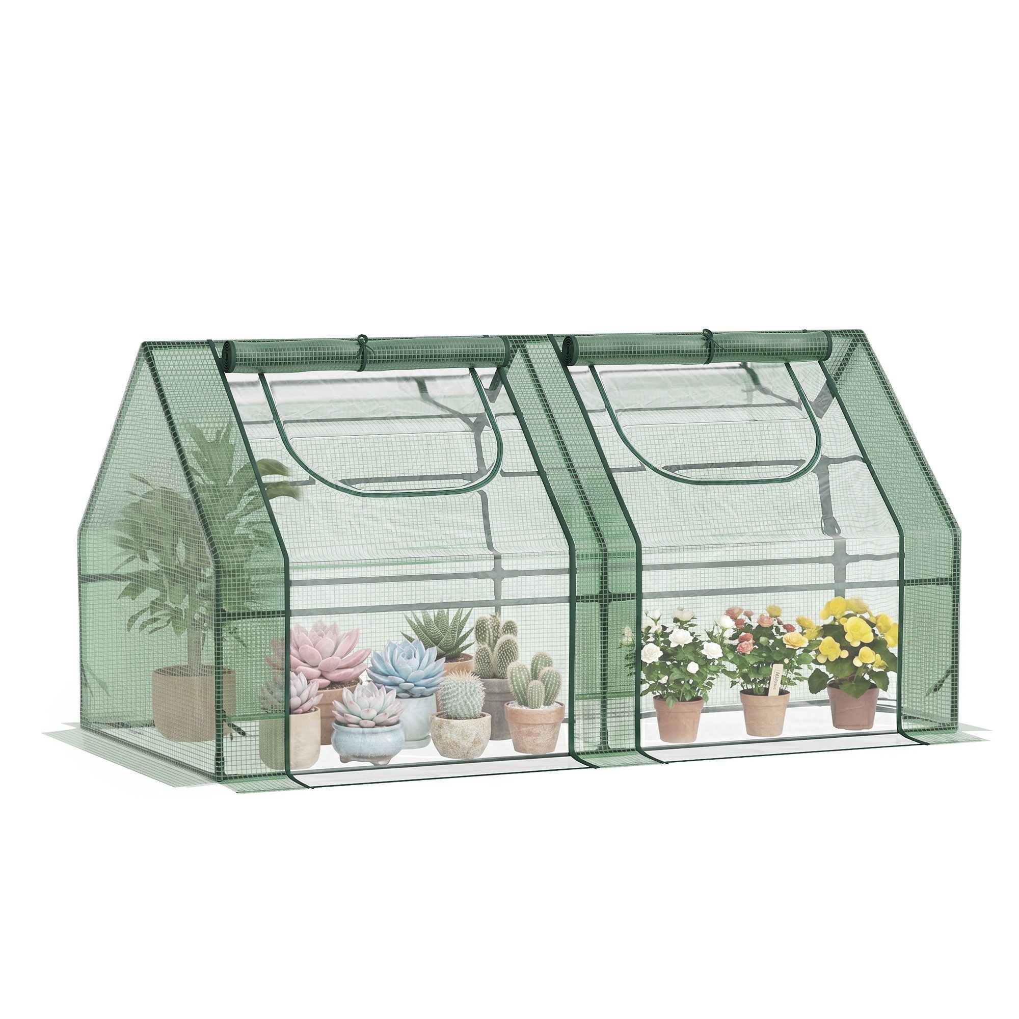MC Star Gewächshaus Gewächshaus für Gemüse und Pflanzen mit 2 PE- und PVC-Abdeckungen, Stahlkonstruktion – Grün, 180 x 90 x 90 cm