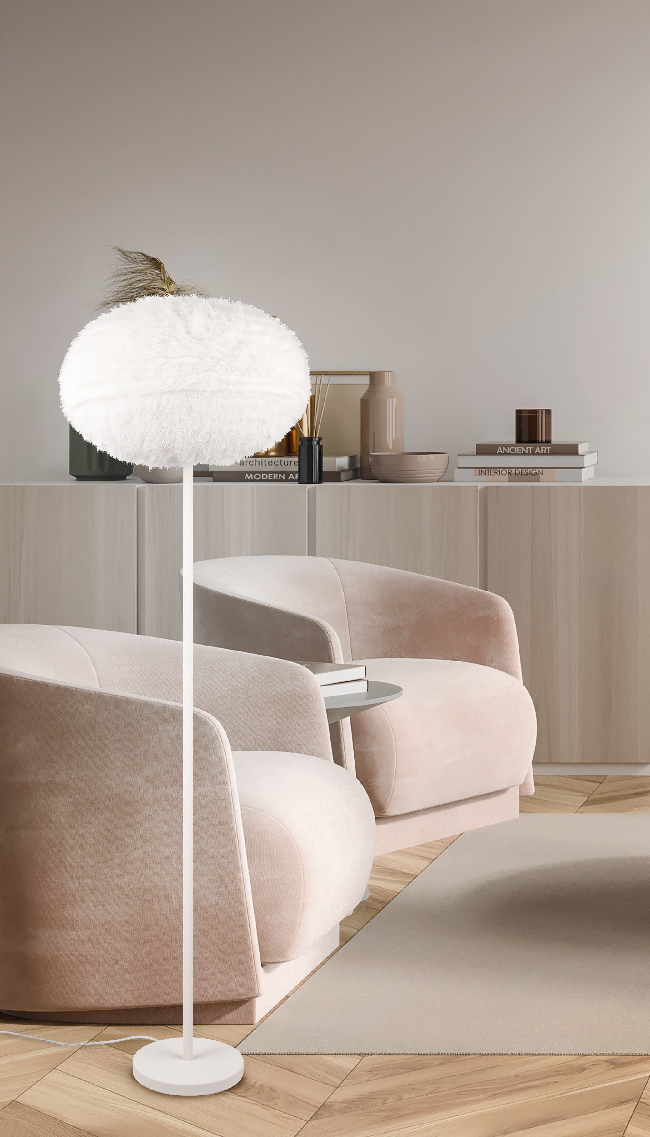 Reality Leuchten Stehlampe FURRY, Stehleuchte m.Plüsch Lampenschirm Höhe 15 günstig online kaufen