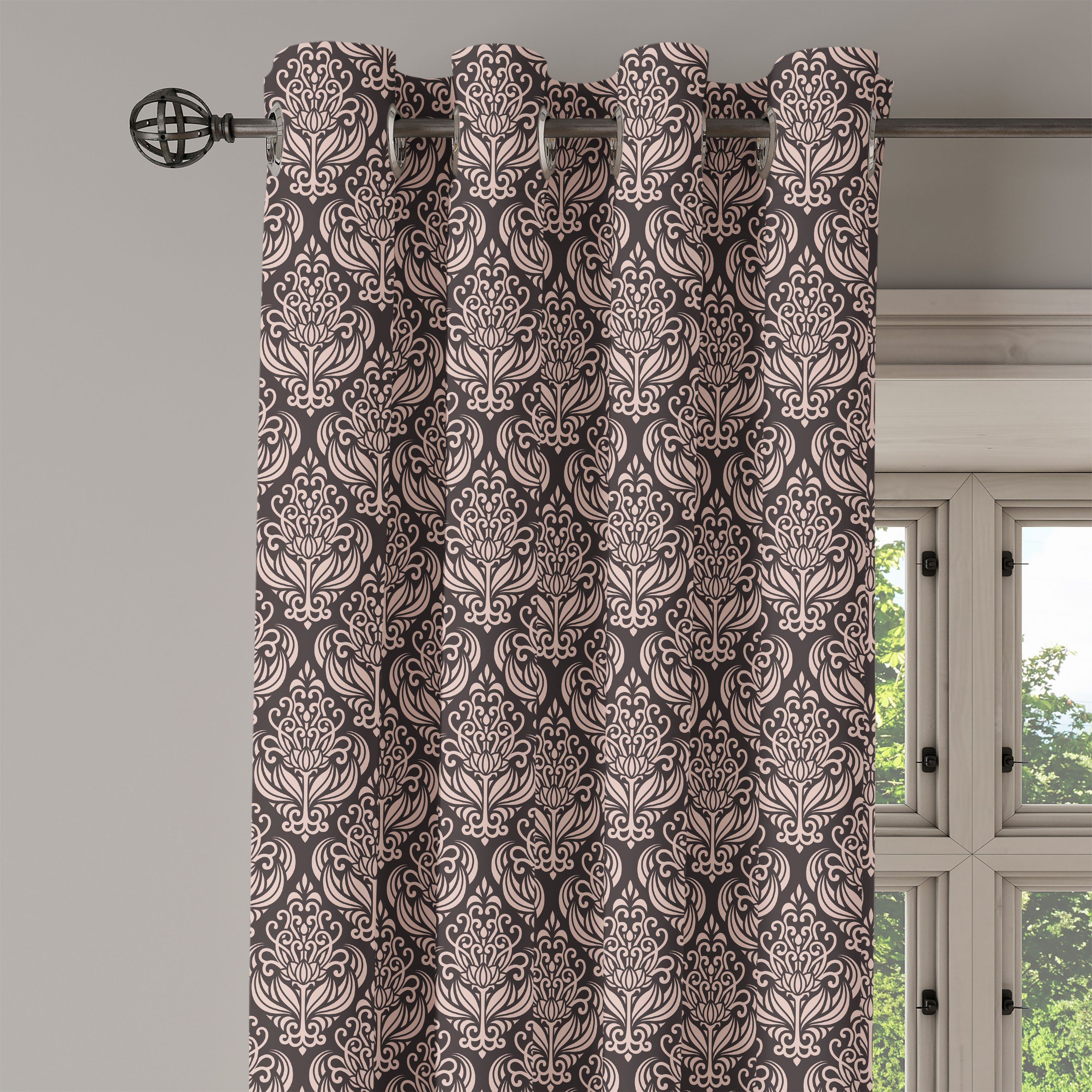 Schlafzimmer Damast Wohnzimmer, für Dekorative Abakuhaus, 2-Panel-Fenstervorhänge Blumen-Motiv Gardine