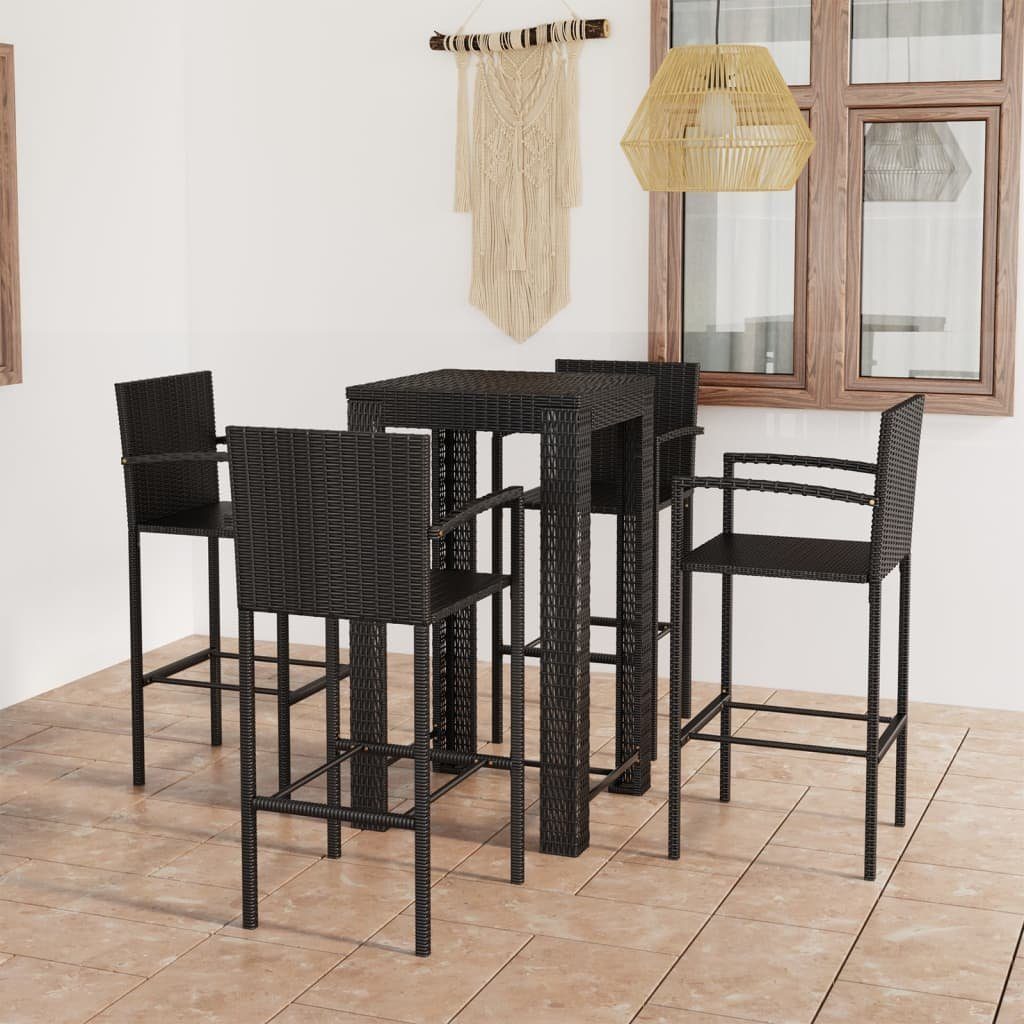furnicato Bargruppe 5-tlg. Garten-Bar-Set mit Armlehnen Poly Rattan Schwarz, (1-tlg)