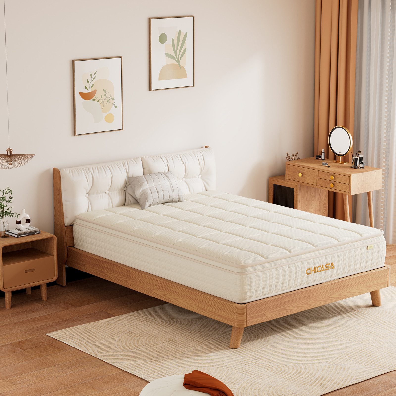 Taschenfederkernmatratze 9 Zonen Luxus Federkernmatratze, Integrierte Waffel Abdeckung, CHICASA, 25 cm hoch, orthopädische Matratze,Präzise Unterstützung in 3 Lendenbereichen