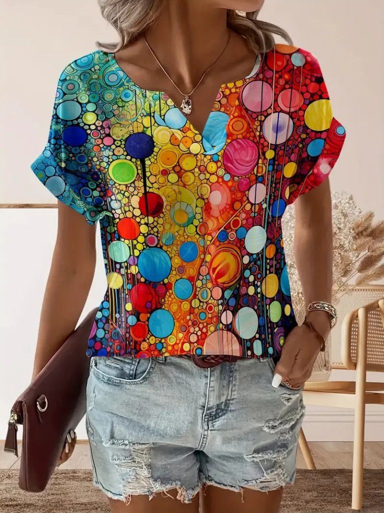 Moda Yakamoz Blusentop Damen Kurzarm V-Ausschnitt Muster Supreme Bluse