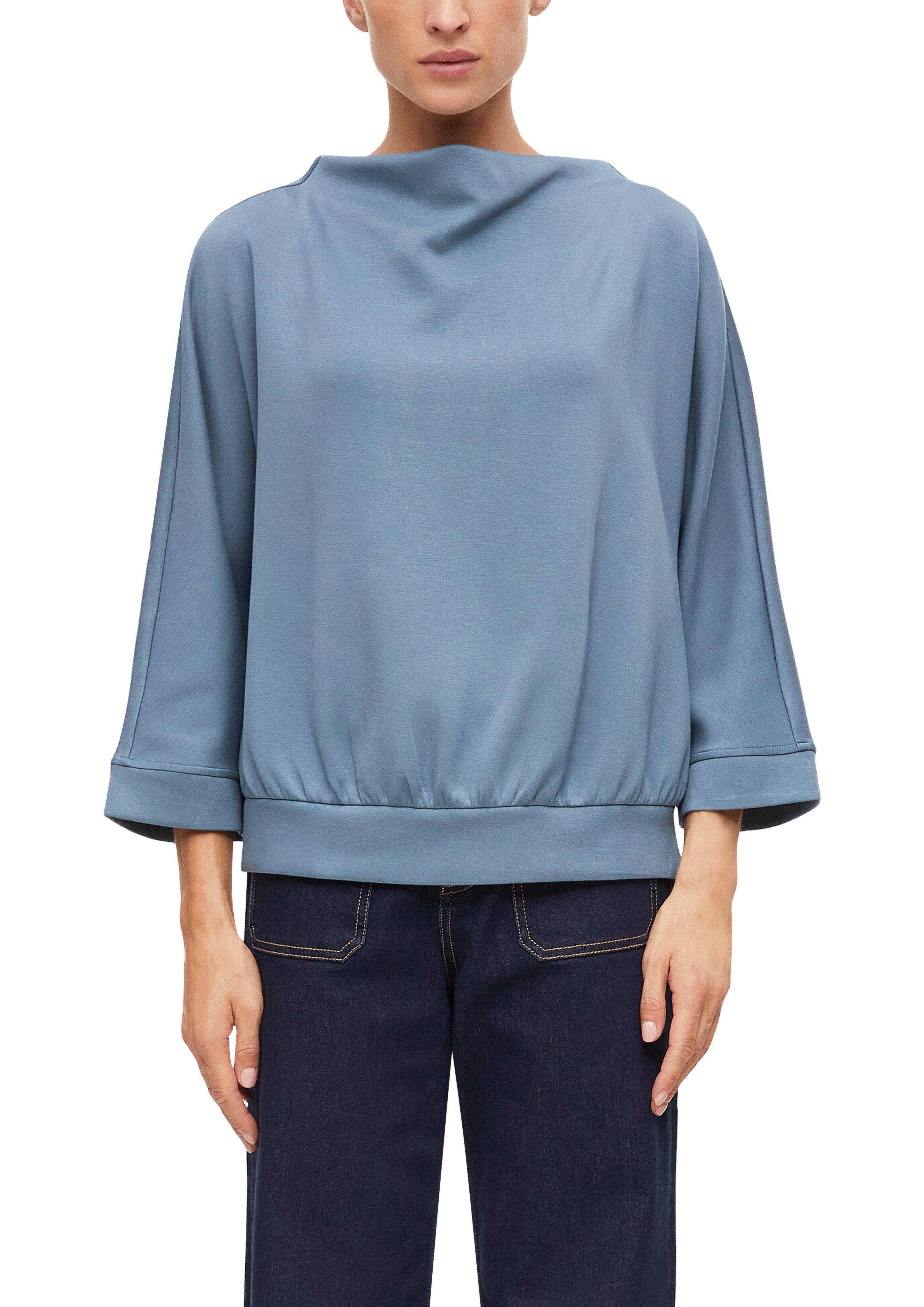 s.Oliver BLACK LABEL Longsweatshirt Shirt mit Wasserfallkragen und 3/4-Arm
