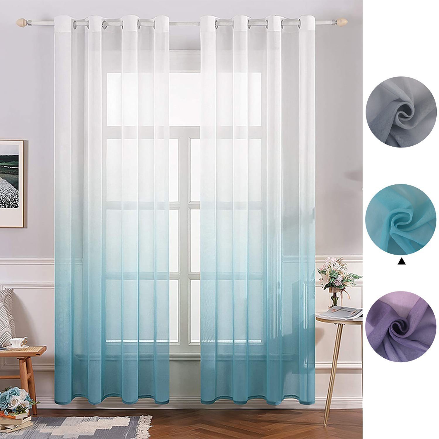 BYSURE Gardine (2 St), Ösen, transparent, Voile, Farbverlauf Vorhänge günstig online kaufen