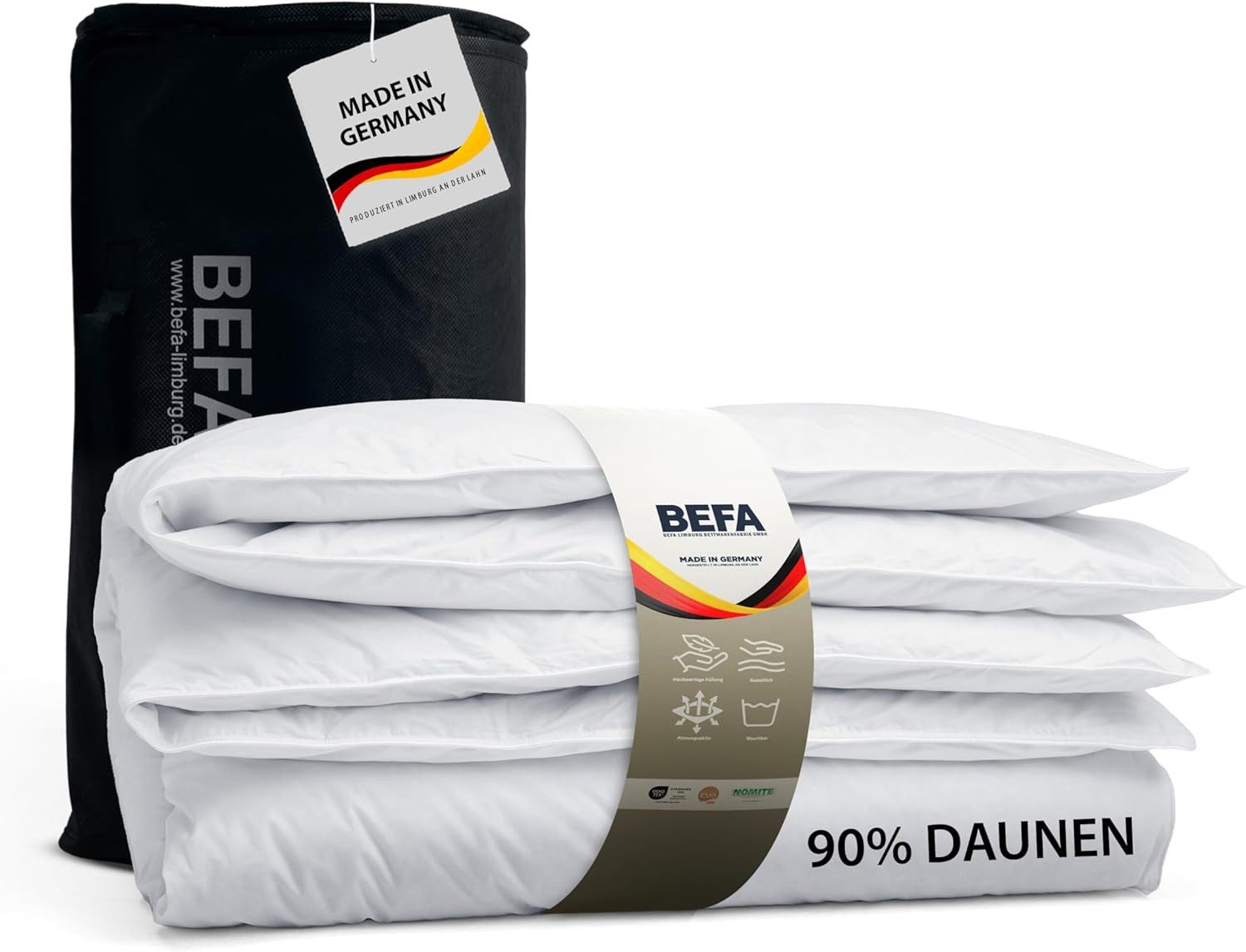 BEFA NATUR Daunenbettdecke kuschelig, leichte Premium-Sommerdecke, Bettdecken für Sommer, Füllung: 90% Daunen, 10% Federn, Made in Germany - hochwertige Daunendecke - Allergiker geeignet