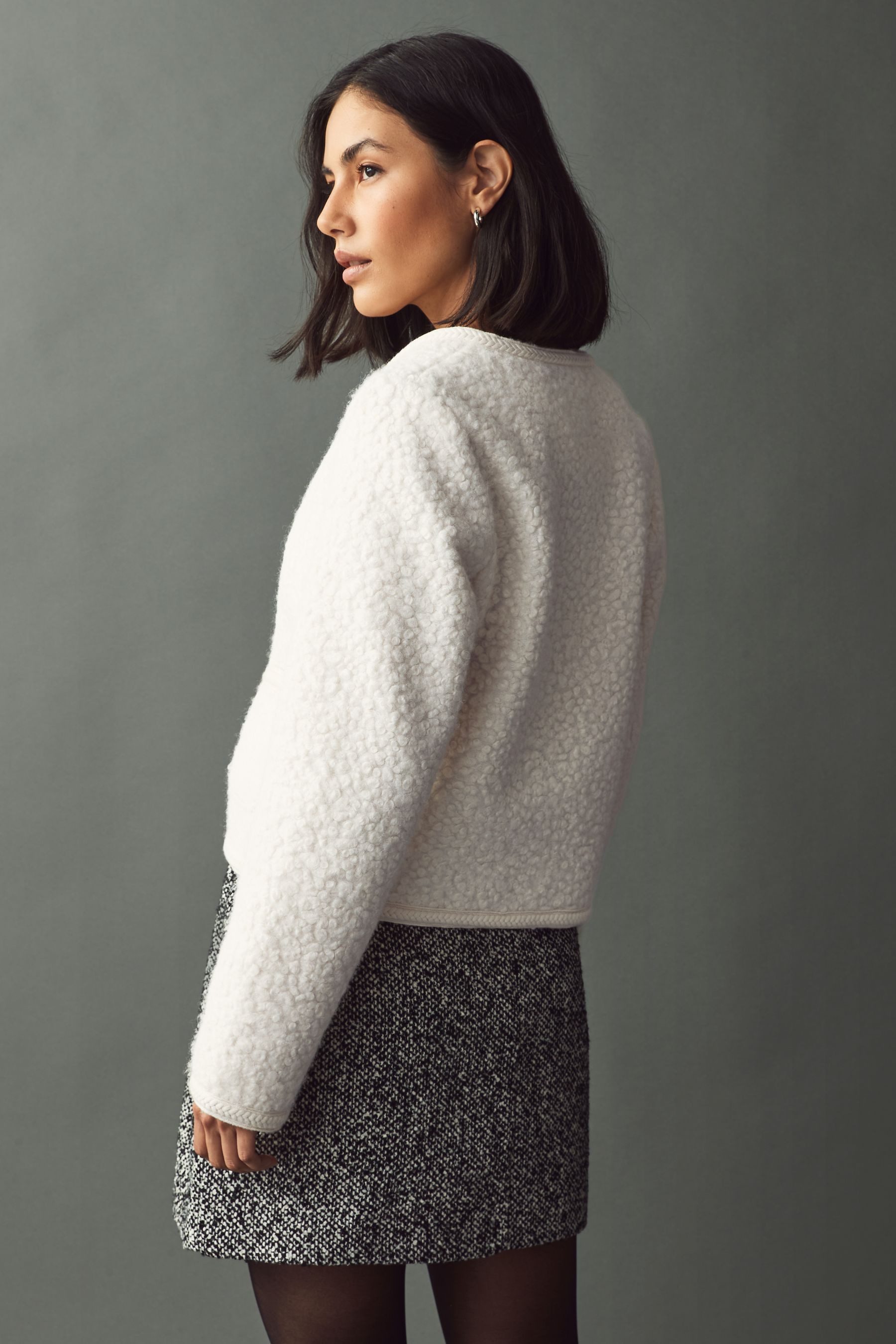 Next Bouclèjacke Flauschige Bouclé-Jacke mit V-Ausschnitt günstig online kaufen