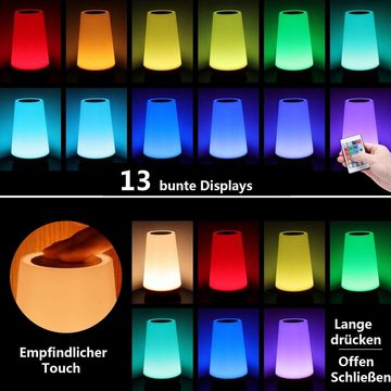 HYTIREBY Nachttischlampe Touch-Lampe, tragbare Tisch-Nachttischlampen mit Sensorsteuerung, 5-stufig dimmbares warmweißes Licht und 13 Farbwechsel-RGB