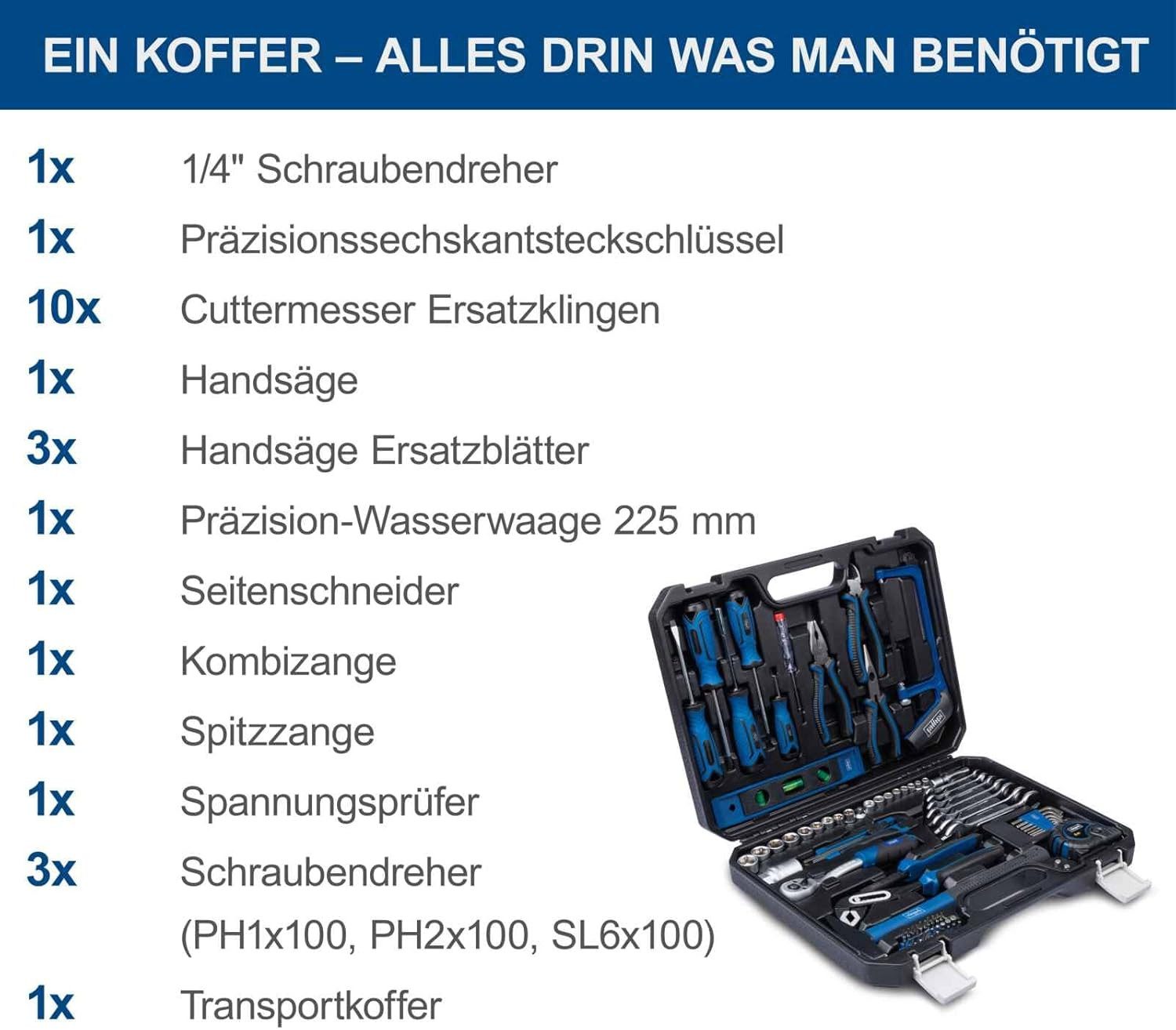 Scheppach Bit- und Steckschlüsselset Scheppach Werkzeugkoffer WZK120, 97-teiliges Werkzeugset
