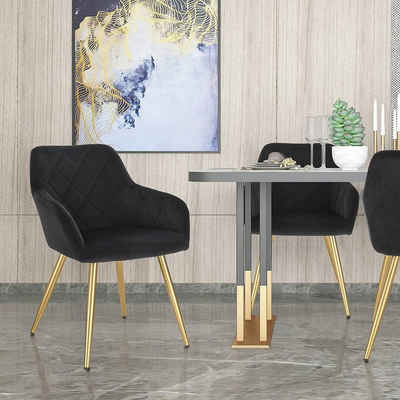 Woltu Esszimmerstuhl (1 St), Küchenstuhl Polsterstuhl Design Stuhl mit Armlehne, Sitzfläche aus Samt, goldene Beine
