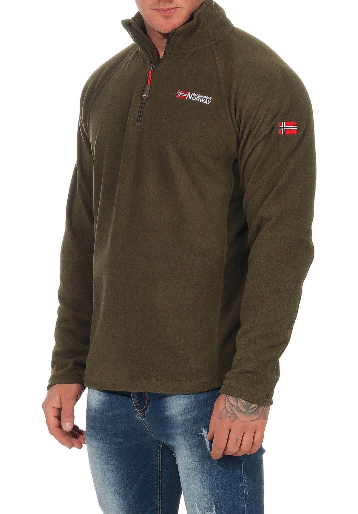 Geographical Norway Fleecepullover Herren G-Kawa Herren, auch in Großen Größen erhältlich, hochschließender Kragen Khaki