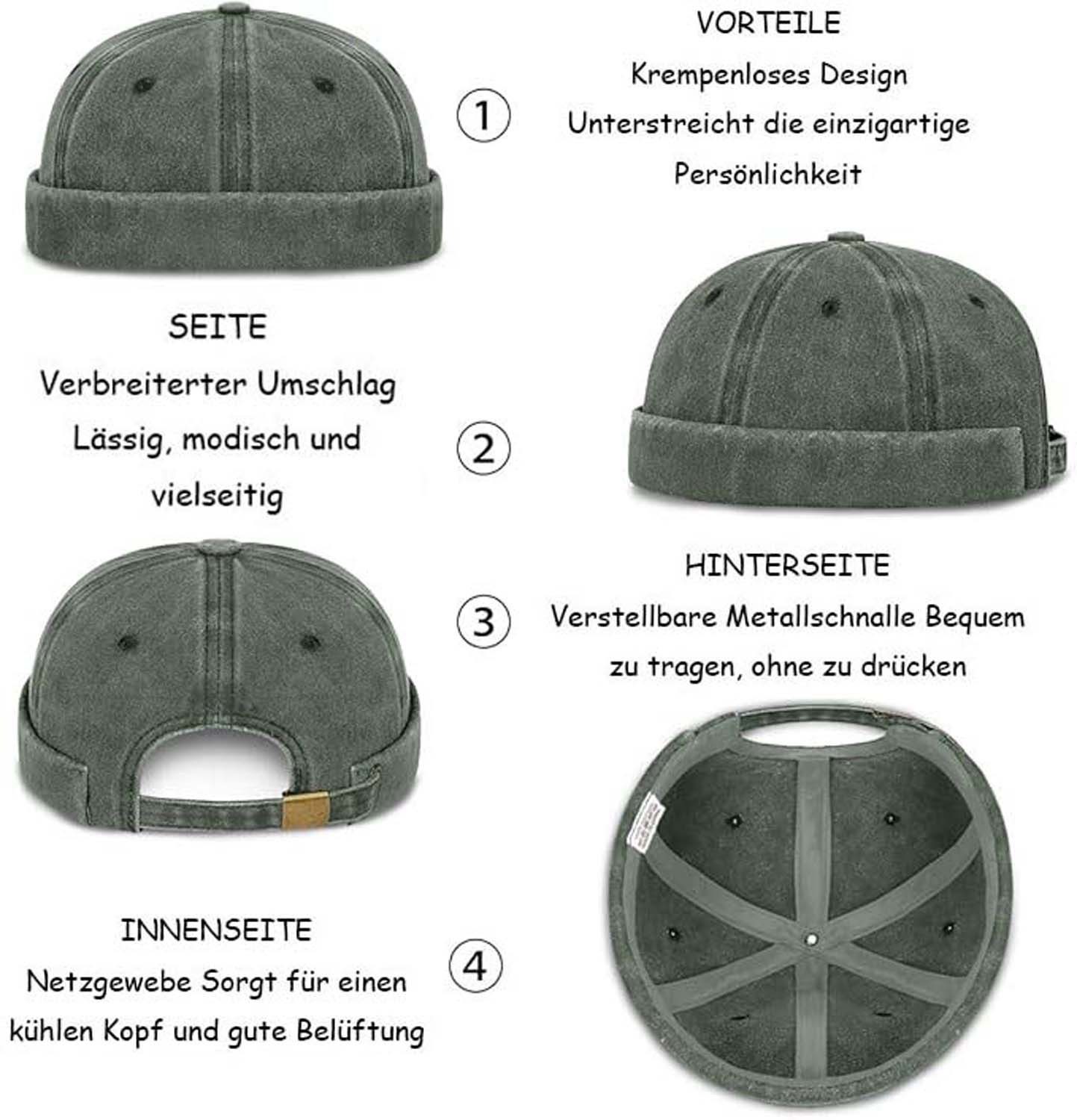 Zaewry Dockermütze Docker-Cap Herren Seemannsmütze Hafenmütze Basecap Tragbar – Bild 4 von 5