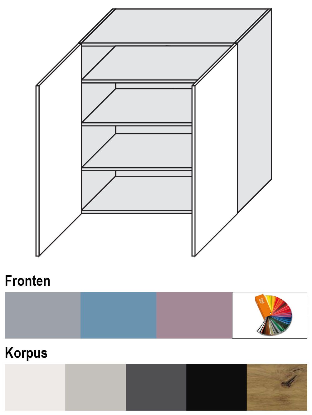 Feldmann-Wohnen Klapphängeschrank Bari (W4/90, 2-türig, 3 Einlegeböden, 1-St., moderne Kassettenoptik, lackierte Fronten, 90x32,5x96cm) lava / RAL 4009 pastellviolett matt